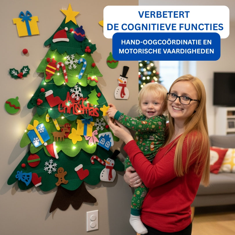 Vilt Kerstboom met 32 Ornamenten & Verlichting – Veilig en Creatief! - Stimuleert Creativiteit & Fijne Motoriek