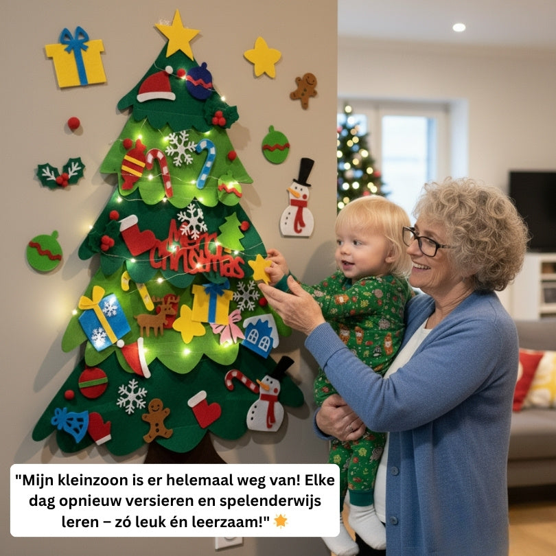 Vilt Kerstboom met 32 Ornamenten & Verlichting – Veilig en Creatief! - Stimuleert Creativiteit & Fijne Motoriek